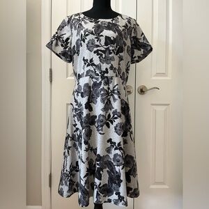 Talbots Black and Gray Floral Wool Blend Dress Size 8